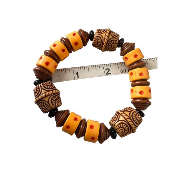 Yellow Beaded Tribal Style Stretch Bracelet - Picture 3 of 7